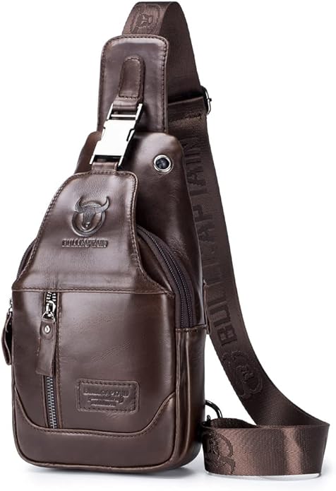Hebetag Leather Sling Bag Crossbody Backpack for Men Women Travel Outdoor Camping
