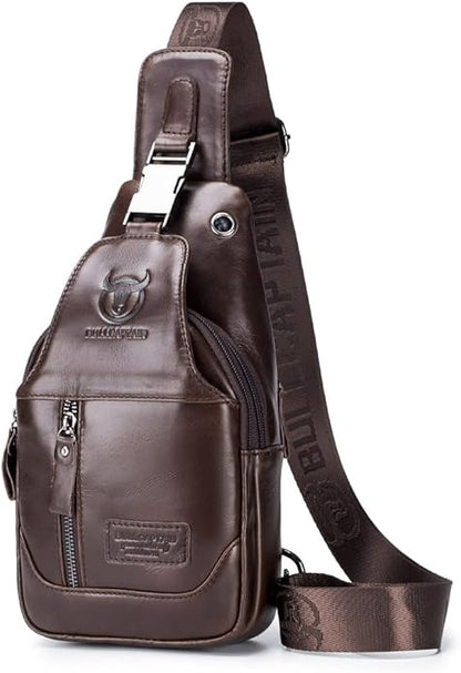 Hebetag Leather Sling Bag Crossbody Backpack for Men Women Travel Outdoor Camping