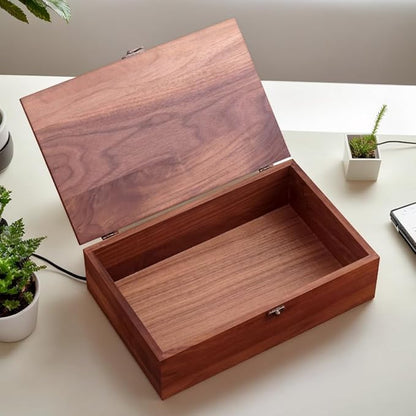 Walnut Wood Storage Box – Handcrafted Organizer for Jewelry, Watches, Keepsakes– 11"x7"x3.1" Multipurpose Storage Box