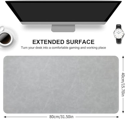 Desk Pad Soft PU Leather Large Mouse Pad Laptop Computer Desk Mat Table Blotter Flat Smooth Waterproof Non-Slip Desktop Protector Writing Pad for Office and Home (Light Grey, 60x35cm)