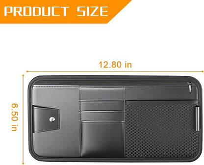Mandark Car Sun Visor Organizer, PU Leather Vehicle Storage Pouch Holder with Multi-Pocket Zipper, Auto Interior Accessories for Sunglass Pen Document, Universal for SUV, Sedan, Truck (Black)