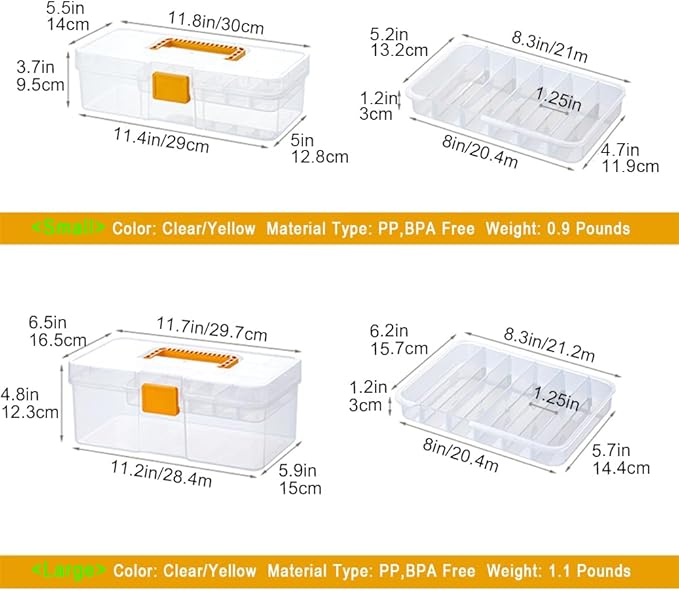 Vidifor Plastic Clear Portable Handled Storage Box with Adjustable Dividers Art Supply Organizer Multipurpose Home Utility Box for Craft, Sewing, Medicine, Makeup, Office Supplies (L, Clear)