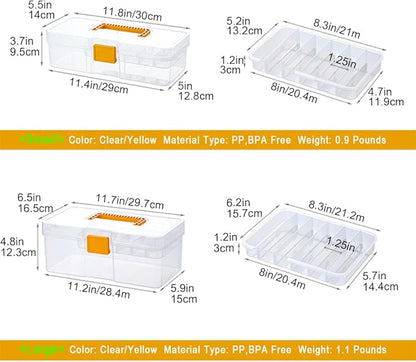 Vidifor Plastic Clear Portable Handled Storage Box with Adjustable Dividers Art Supply Organizer Multipurpose Home Utility Box for Craft, Sewing, Medicine, Makeup, Office Supplies (L, Clear)