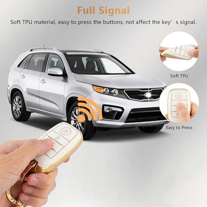 PIFOOG Key Fob Cover for Kia Optima Soul Sportage Sorento Forte Rio Niro Accessories Bling Keychain Soft TPU Car Keys Case Shell 4 Buttons Protector Girly Women Cute White Gold