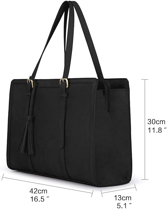 ECOSUSI Laptop Bag For Women 15.6 Inch Work Tote Bags PU Leather Computer Purse For Business Office With 3 Layer Compartments