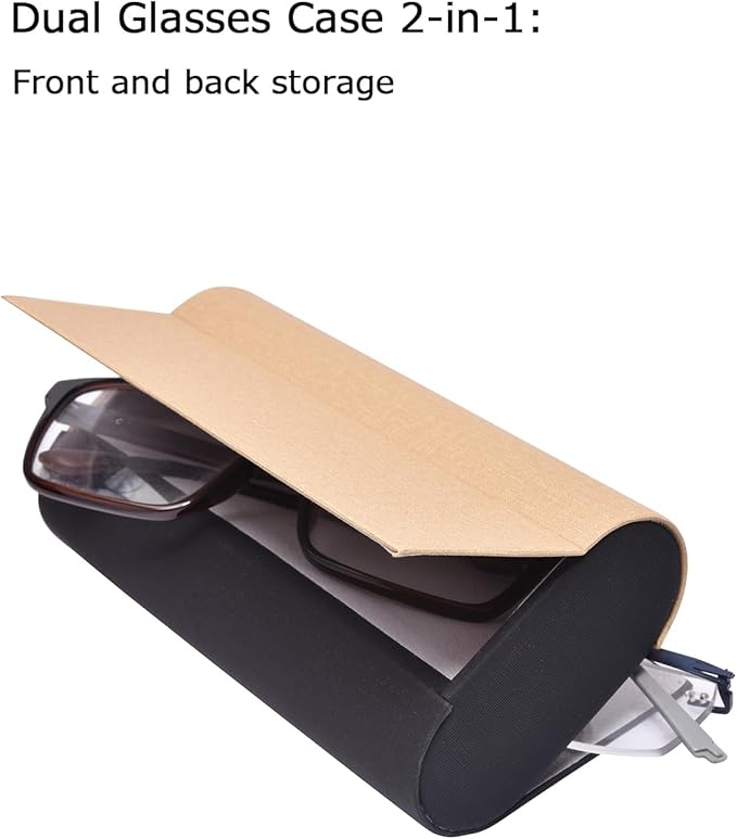 Philley Dual Glasses Case 2-in-1 PU Leather Hard Shell Double Eyeglasses case for Women & Men