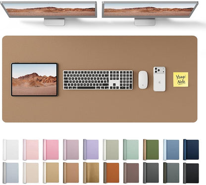 YSAGi Leather Desk Protector, Office Mat, Large Mouse Mat, Non-Slip PU Leather Blotter, Laptop Desk Pad, Waterproof Writing Pad for Office and Home (Khaki, 47" x 17")