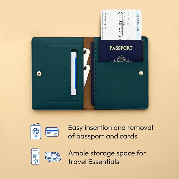 carrotez Family Travel Document Organizer – Premium RFID Blocking Leather Passport Holder & Wallet for 2 Passports, Cards, Boarding Passes & Travel Essentials – Dark Green