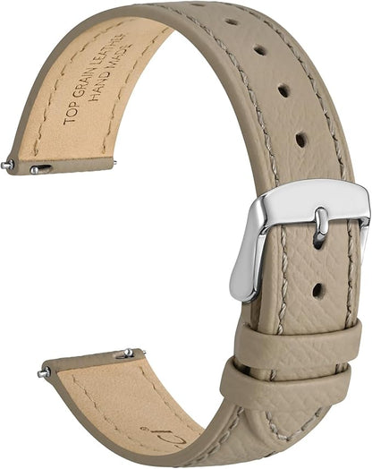 WOCCI 13mm Grace Leather Watch Band for Ladies, Top Grain Leather, Quick Release Replacement Strap with Silver Buckle (Tea)