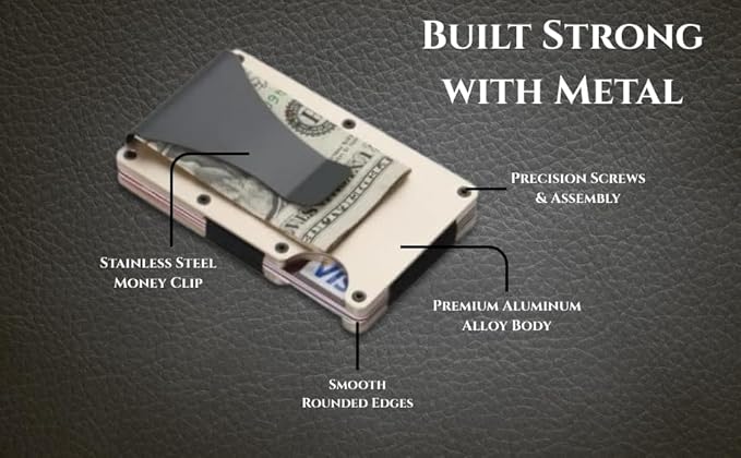 Leatherboss Wallet for Men RFID Blocking Minimalist Metal Card Holder with Money Clip Holds Credit Cards and Cash (Gold)