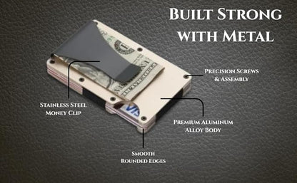 Leatherboss Wallet for Men RFID Blocking Minimalist Metal Card Holder with Money Clip Holds Credit Cards and Cash (Gold)