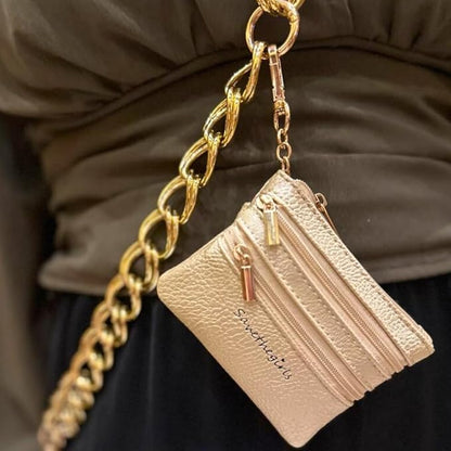 Save the Girls Clip and Go Double Link Chain (Gold - Gold Pouch) – Stylish Phone Lanyard Crossbody with Wallet for Women, Hands-Free Carrying and Adjustable Crossbody Chain Strap