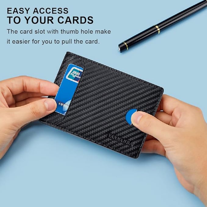 VANNANBA Minimalist Wallet for Men with Money Clip|ID Window|Large Capacity with 12 Card Slots|RFID Blocking,Carbon Fiber Front Pocket Credit Card Holder with Gift Box(Carbon Black)