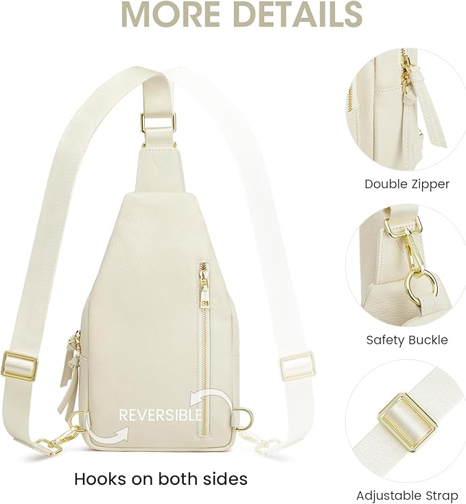 Kattee Small Sling Bag for Women, Leather Fanny Packs Crossbody Purse, Chest Bag for Travel with RFID Blocking, Beige