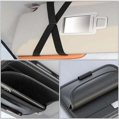 GGCLIMAX Car Organizers And Storage Luxury Leather Car Sun Visor Organizer Multi Compartment Eyeglasses Card And Pen Holder Universal Fit 3 Color Options(Orange-1pc)