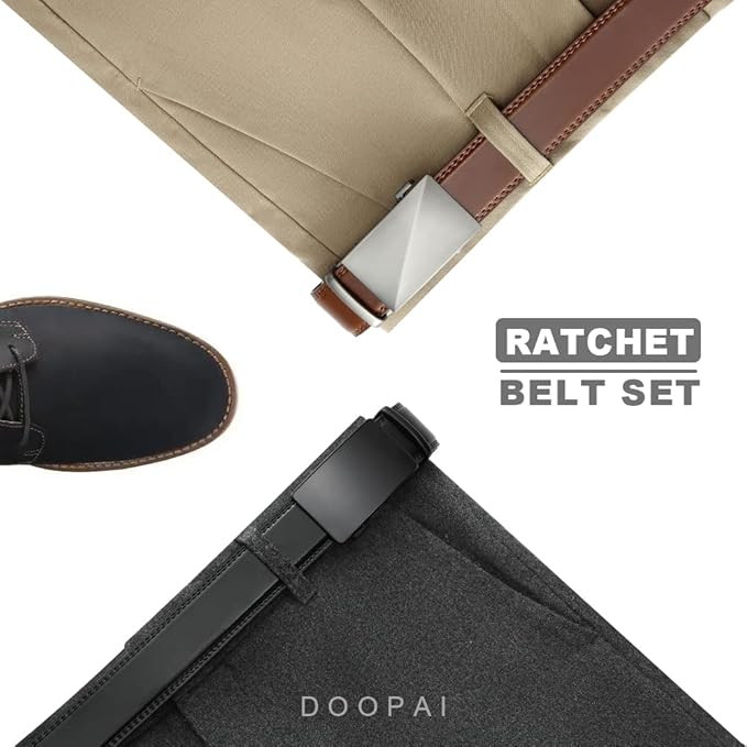 DOOPAI Belt Men, Ratchet Dress Adjustable 1 3/8" Sliding Leather Designer, Size Length Can be Cut, with Gift Box
