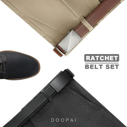 DOOPAI Belt Men, Ratchet Dress Adjustable 1 3/8" Sliding Leather Designer, Size Length Can be Cut, with Gift Box