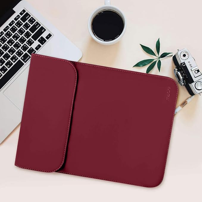 MOSISO Laptop Case 13.3 inch, 13-13.3 inch Laptop Sleeve Compatible with MacBook Neo 13 A18 Pro A3404 /Air 13/Pro 13/Pro 14 M5 M4 M3 M2 M1, Faux Suede Leather Case with Small Bag, Wine Red