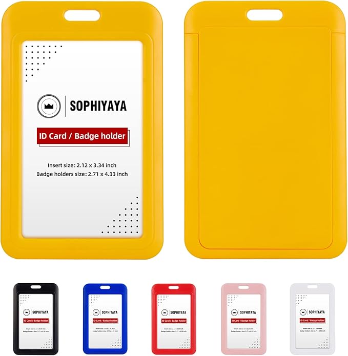 2 Pack Sliding ID Badge Holder - Heavy Duty Hard Plastic Card Sleeve Secures Work ID, Key Card, Credit Cards for Office, Factory, Hospital & School (Yellow)