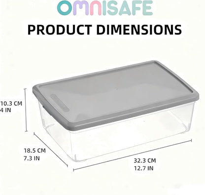 Stackable Plastic Storage Shoebox, BPA-Free Nestable Container with Latching Lid to Organize Shoes, See-Through Box for Home and Office, Multi-Purpose Storage Case, Clear Bins (12 Pack 6 Quart Gray)