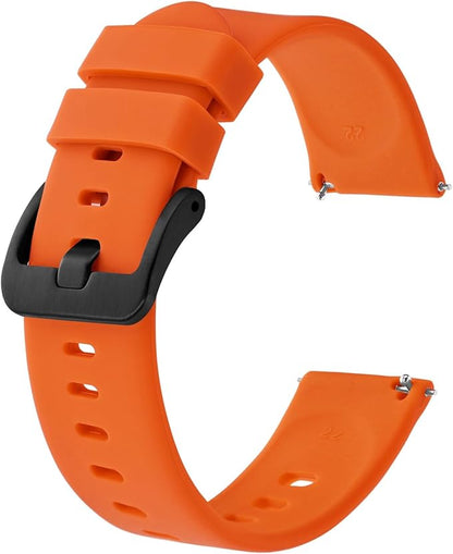 BISONSTRAP Silicone Watch Bands, Slim Watch Straps with Quick Release, 16mm, Orange with Black Buckle