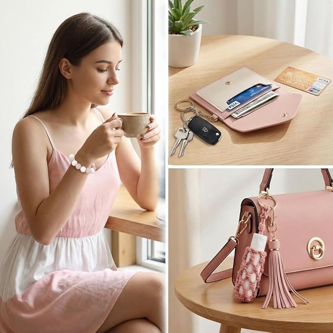BIHRTC Silicone Key Ring Bracelets Wristlet Keychain Wallet with Net Chapstick Holder for Women