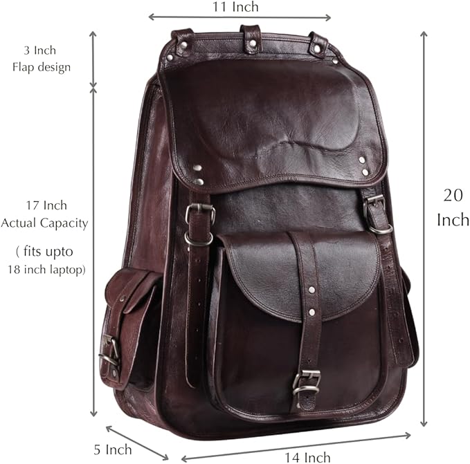 Handmade World Full Grain Leather Backpack for Men – 18 Inch Laptop Bag, Handmade Real Leather, Business Travel Work Backpack, Vintage Rucksack for Office & Carry On (Brown)
