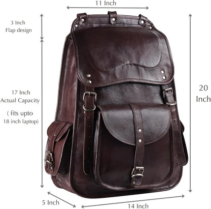 Handmade World Full Grain Leather Backpack for Men – 18 Inch Laptop Bag, Handmade Real Leather, Business Travel Work Backpack, Vintage Rucksack for Office & Carry On (Brown)