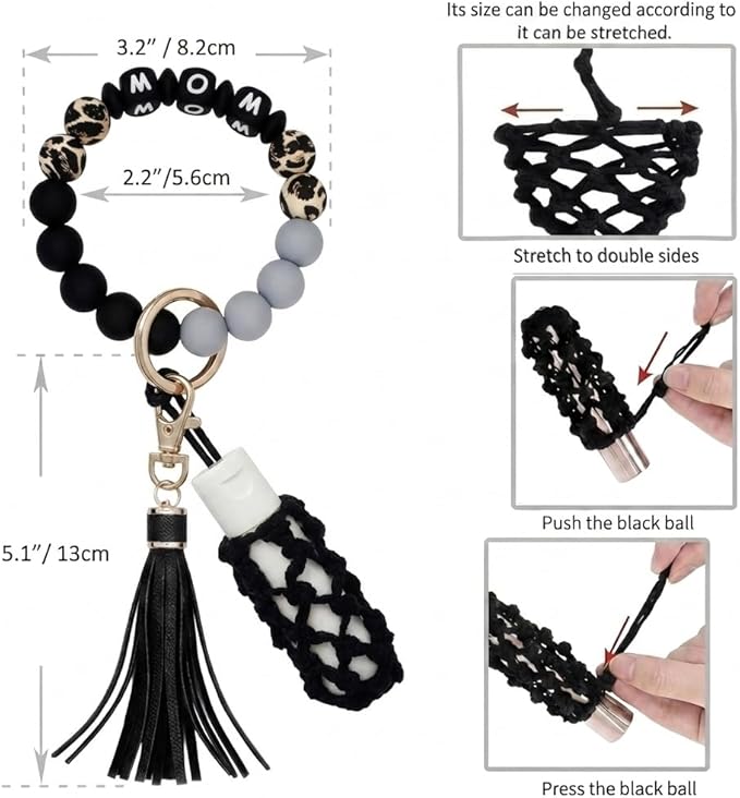 BIHRTC Silicone Key Ring Bracelets Wristlet Keychain Wallet with Net Chapstick Holder for Women