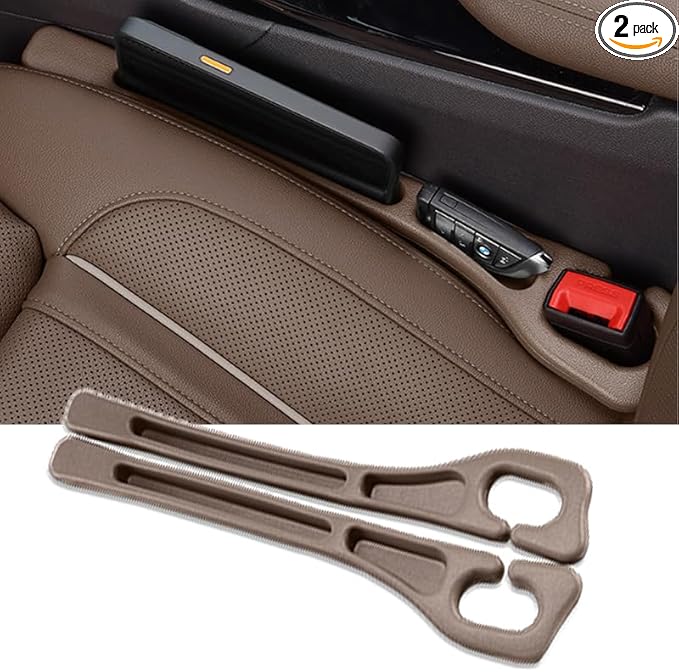 Car Seat Gap Filler 2 Pack, Universal Fit PU Leather Car Seat Gap Plug to Fill The Gap Between Seat and Console, Car Seat Crevice Blocker Stop Things from Dropping (Brown)
