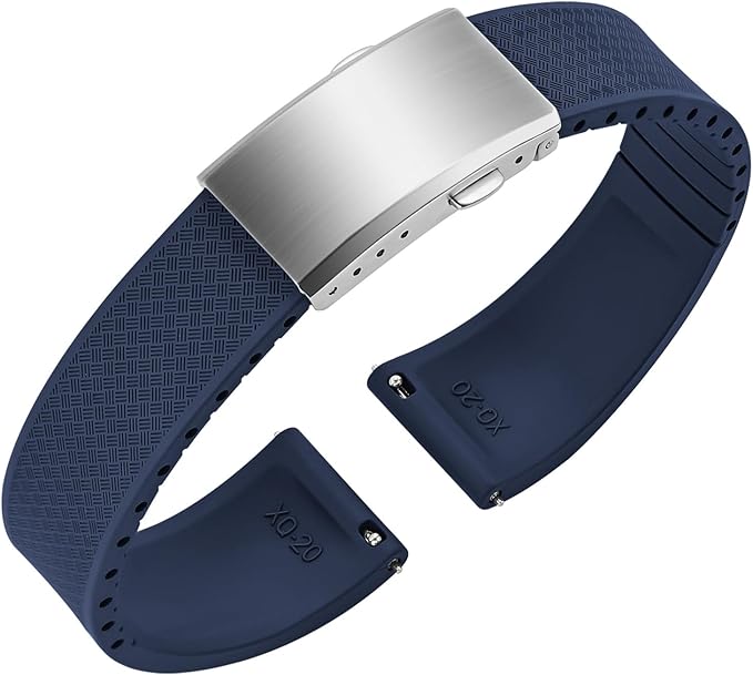 ULLCHRO FKM Rubber Watch Strap, Cut to Size Quick Release Fluororubber Watch Band Soft Replacement Watchband with Silver Milled Clasp for Men Women 18mm 19mm 20mm 21mm 22mm