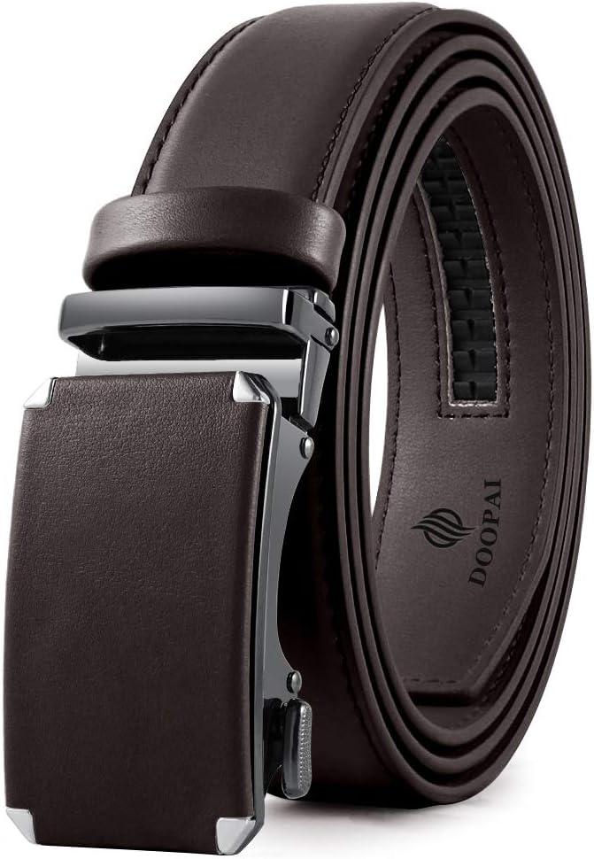 DOOPAI Belt Men, Ratchet Dress Adjustable 1 3/8" Sliding Leather Designer, Size Length Can be Cut, with Gift Box