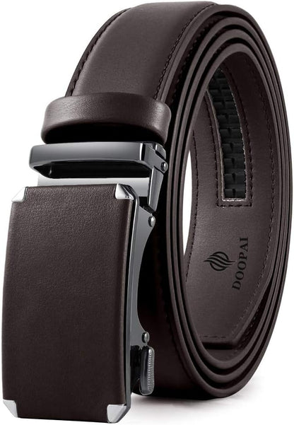 DOOPAI Belt Men, Ratchet Dress Adjustable 1 3/8" Sliding Leather Designer, Size Length Can be Cut, with Gift Box