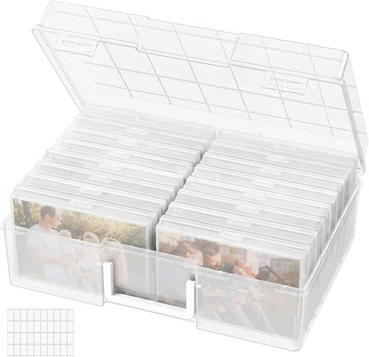 Lifewit 4x6 Photo Storage Box, 16 pcs Inner Photo Case with Lids, Clear Photo Organizers with 1 Sheet Label Sticker, Plastic Craft Storage Box for Seeds Sticker Cards Pictures Office Supplies