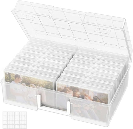 Lifewit 4x6 Photo Storage Box, 16 pcs Inner Photo Case with Lids, Clear Photo Organizers with 1 Sheet Label Sticker, Plastic Craft Storage Box for Seeds Sticker Cards Pictures Office Supplies