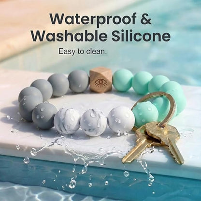 BIHRTC Silicone Key Ring Bracelets Wristlet Keychain Wallet with Net Chapstick Holder for Women