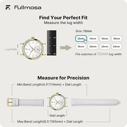 Fullmosa Watch Band, Quick Release Leather Watch Strap for Men Women, Replacement Bands Width 12mm 14mm 16mm 18mm 19mm 20mm 21mm 22mm 24mm