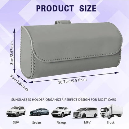 Sunglasses Holder for Car Sun Visor, Sunglass Organizer for Car, Magnetic Leather Eyeglasses Protective Storage Case, Waterproof Glasses Organizer Visor Accessories for Vehicles (Gray)