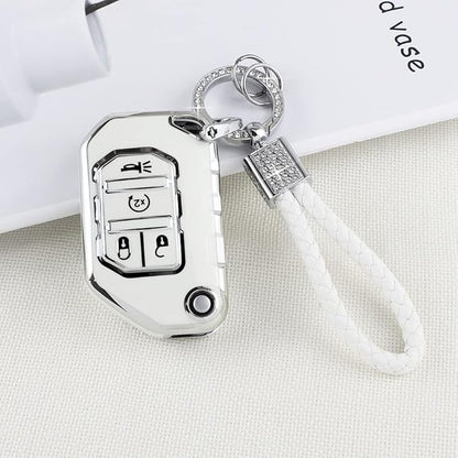 PIFOOG TPU Key Fob Cover for Jeep Wrangler JL JLU Gladiator JT 2018-2022 Accessories Cute 4 Button Car Keys Shell Case Glitter Keychain Girly Women (Not Fit Wrangler JK)