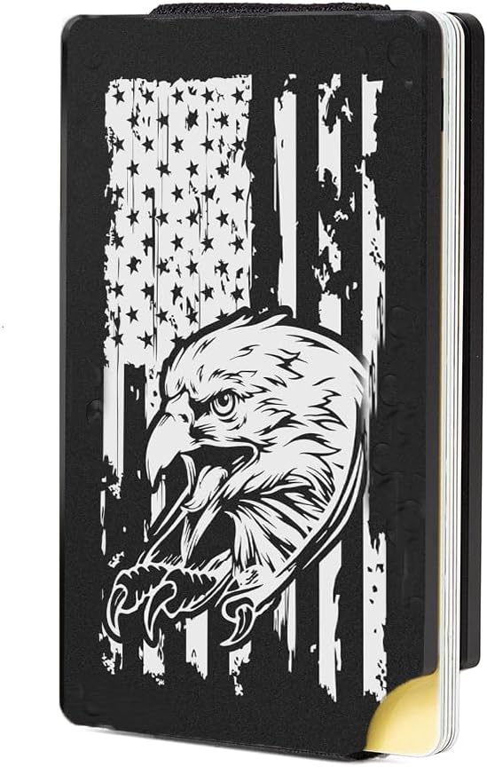 Slim Wallet for Men,RFID Blocking Minimalist Metal Wallet, Money Clip/Cash Holder, Front Pocket Aluminum Credit Card Holder, Ideal Gift for Men,Eagle-American USA Flag