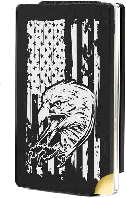 Slim Wallet for Men,RFID Blocking Minimalist Metal Wallet, Money Clip/Cash Holder, Front Pocket Aluminum Credit Card Holder, Ideal Gift for Men,Eagle-American USA Flag