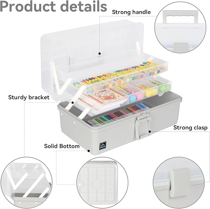 WEWLINE 3-Layers Plastic Portable Storage Box,Household Plastic Craft Supply Box with Handle,Multifunctional Storage Boxes for Children Student,Perfect for Home Office