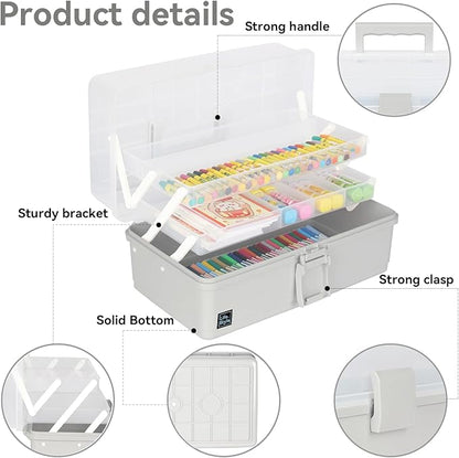 WEWLINE 3-Layers Plastic Portable Storage Box,Household Plastic Craft Supply Box with Handle,Multifunctional Storage Boxes for Children Student,Perfect for Home Office