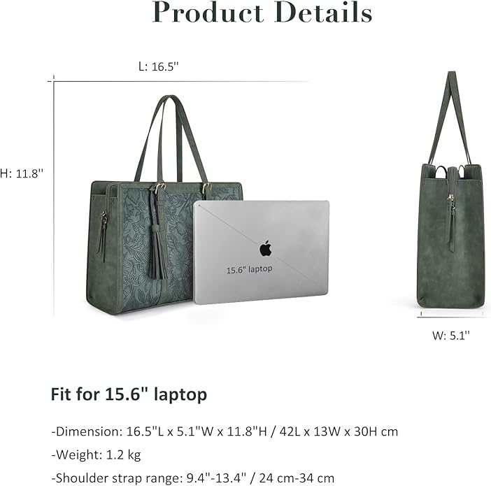 ECOSUSI Laptop Bag For Women 15.6 Inch Work Tote Bags PU Leather Computer Purse For Business Office With 3 Layer Compartments