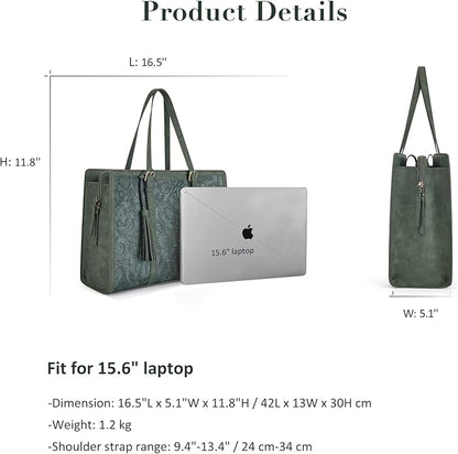 ECOSUSI Laptop Bag For Women 15.6 Inch Work Tote Bags PU Leather Computer Purse For Business Office With 3 Layer Compartments