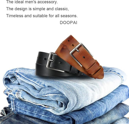DOOPAI Men's Genuine Leather Casual Belt -Full Grain Leather Belt for Men- 1.5" Handmade Jeans Belt with Gift Box