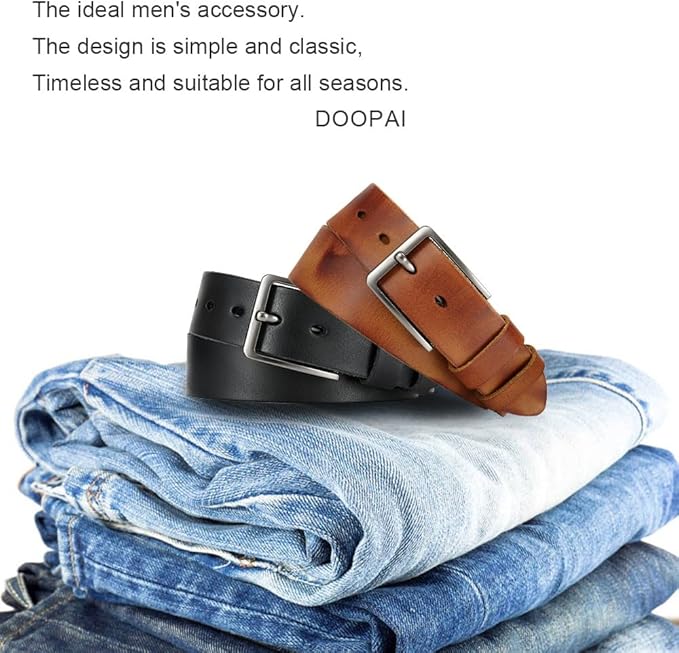 DOOPAI Men's Genuine Leather Casual Belt -Full Grain Leather Belt for Men- 1.5" Handmade Jeans Belt with Gift Box