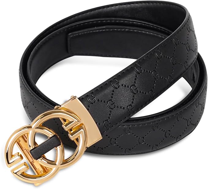 Aurolran Men&Womens Leather Dress Belt Business Automatic Buckle Belt Color-Black Silver Gold
