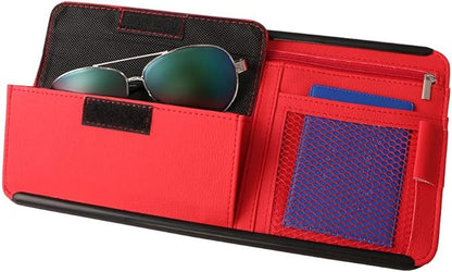 Car Sun Visor Multi-Pocket Net Zipper Organizer Auto Interior Accessories Pocket Organizer Storage Pouch Holder for Card License Pen Glasses (Red)