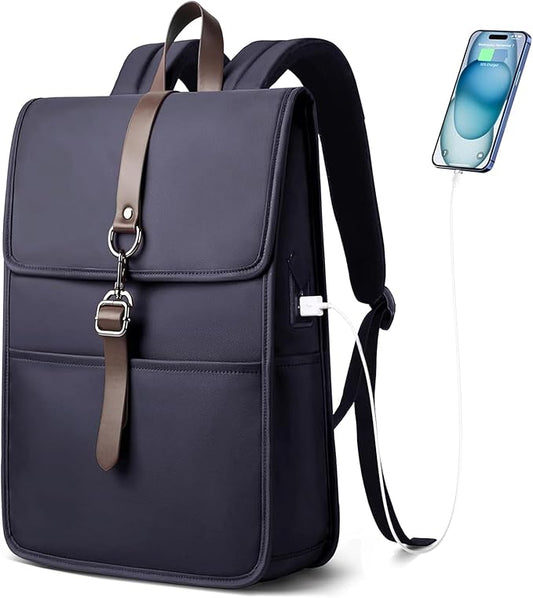 Laptop Backpack for Men Women, Slim Work Travel Backpack with USB Charging Port, Lightweight Computer College Backpack Bag, Vintage Commuter Casual Daypack Fits 15.6 Inch Laptop-Blue